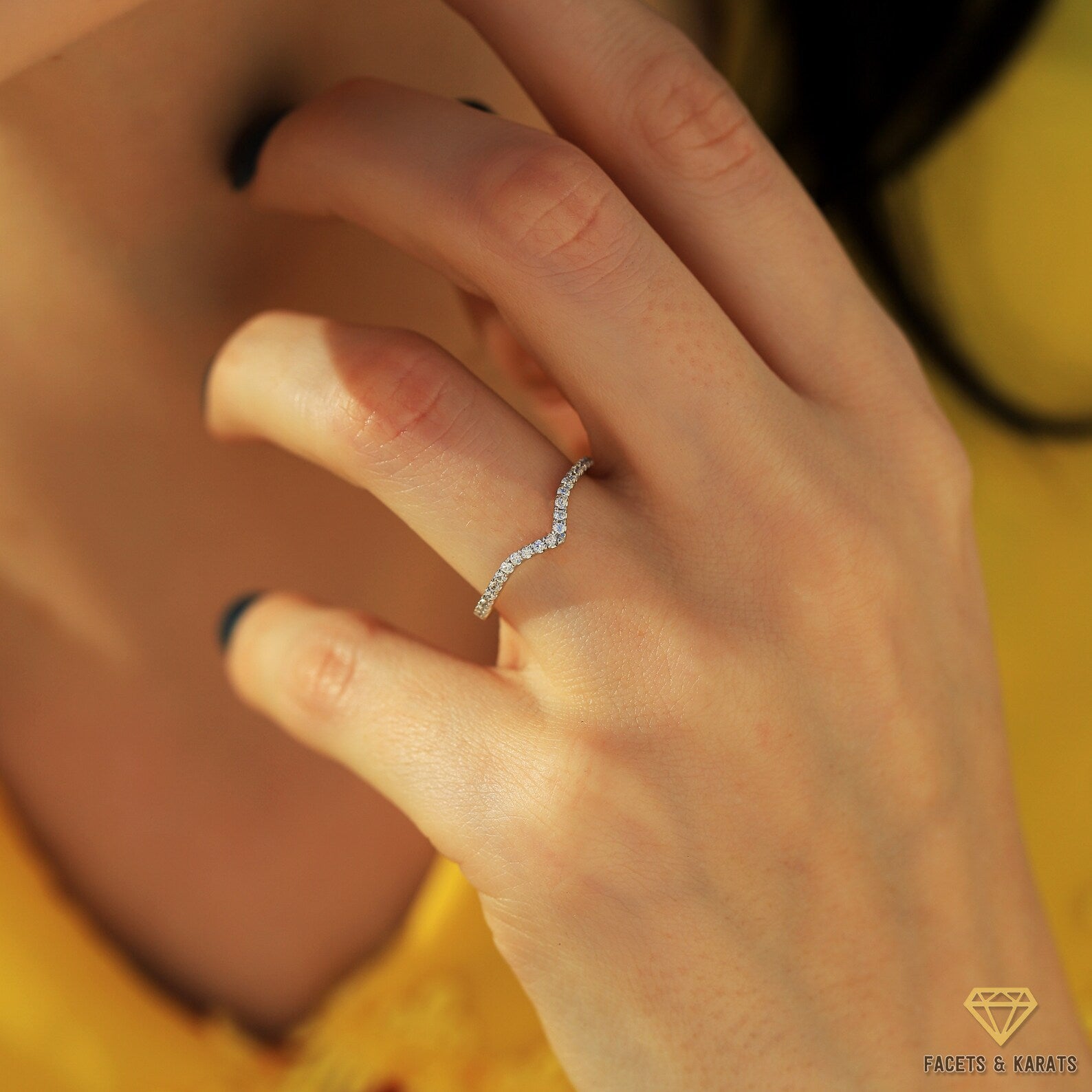 V Shaped Curved Wedding Band